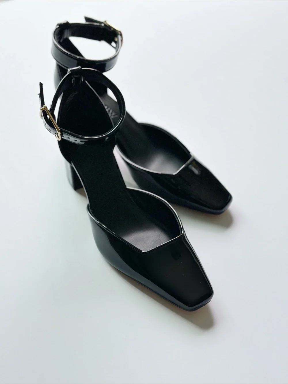 J.Crew Buckle-Strap Block Heels in Patent Leather Black